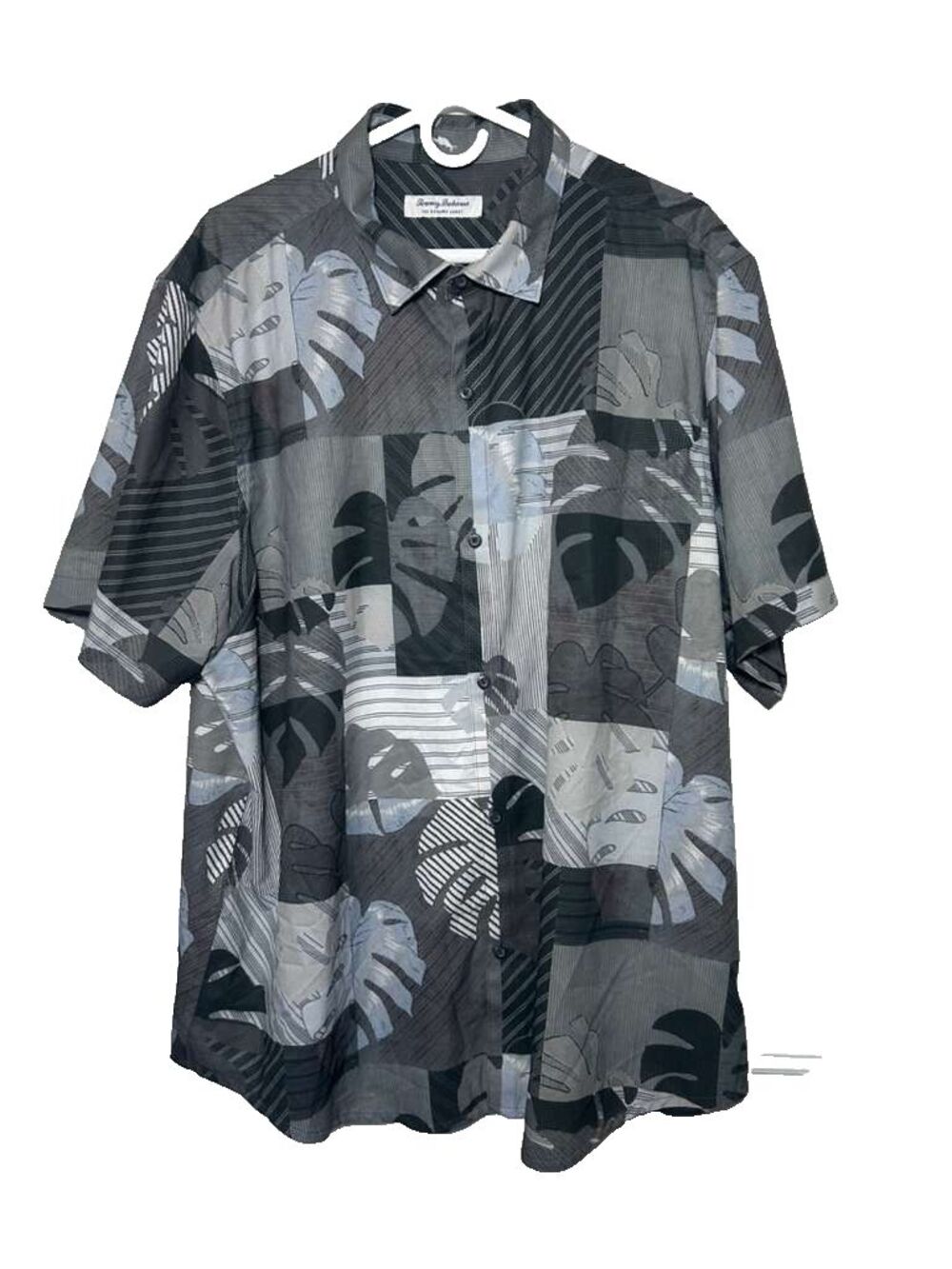 Tommy Bahama Button Down Shirt Men's XXL Gray Coast Patchwork